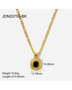 18K Gold Rectangular Chamfering Color Semi-Precious Stone Pendant Necklace Ins Style Necklace Stainless Steel Jewelry 