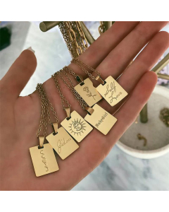 Titanium Steel Necklace Fashion Pendant Square Solar System Necklace 