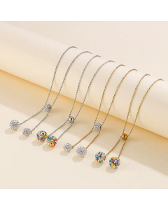 Fashion Clavicle Chain Necklace Mud Full Diamond Ball Stainless Steel Necklace