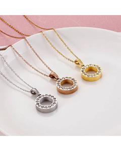 Niche Light Luxury Stainless Steel Clavicle Chain Fashion Round Full Diamond Pendant 