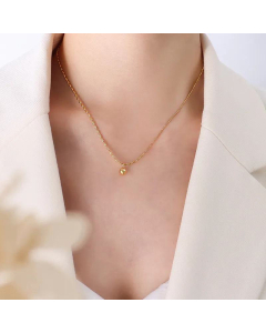  Round Bead Necklace Zircon Pendant Vintage Clavicle Chain Titanium Steel