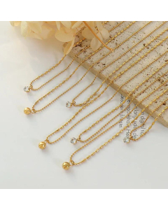  Round Bead Necklace Zircon Pendant Vintage Clavicle Chain Titanium Steel