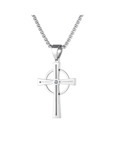 OPK Ornament Hip-Hop Fashion Retro Circle Cross Pendant Man's Stainless Steel Necklace