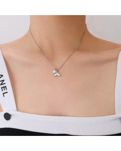 Titanium Steel Necklace Simple Mermaid Fish Tail Imitation Pearl Pendant 