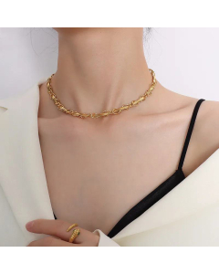 Free Style Gold Blade Winding Titanium Steel Necklace Bracelet Set Wholesale Fine Jewelry 
