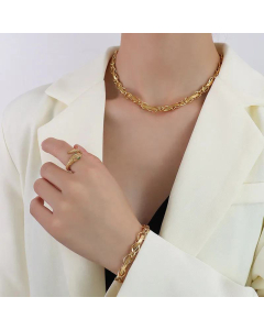 Free Style Gold Blade Winding Titanium Steel Necklace Bracelet Set Wholesale Fine Jewelry 
