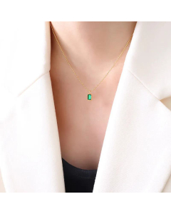 Hot Selling Plated 18K Real Gold Necklace Emerald Zircon Micro-Inlaid Craft Necklace Titanium Steel