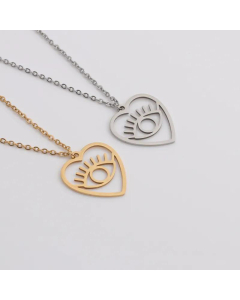 New Devil's Eye Stainless Steel Fashion Love Heart Necklace Jewelry 