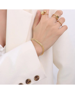 Personalized Trendy Minority Titanium Steel Necklace Bracelet Set-01-Gold Color