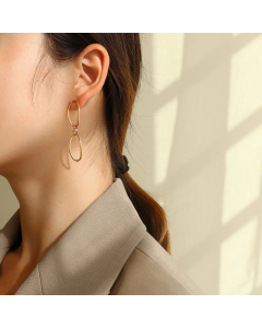 Retro Stitching Chain Necklace Titanium Steel 18K Gold Bracelet Earrings Necklace Set-01-Gold Color