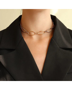 Retro Stitching Chain Necklace Titanium Steel 18K Gold Bracelet Earrings Necklace Set