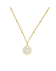 Female Choker Vintage Smiley Face Pendant Necklace Clavicle Chain Titanium Steel 18K Gold White Sea Shell Design 