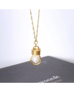 Plated 18K Gold Creative Pearl Light Bulb Pendant Titanium Steel Necklace Fine Jewelry