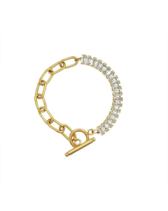 Inlaid Zircon OT Buckle Design Chain Titanium Steel 18K Gold Necklace Bracelet Set-Gold Color-01