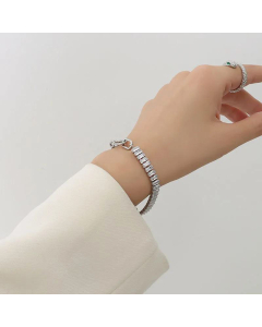Inlaid Zircon OT Buckle Design Chain Titanium Steel 18K Gold Necklace Bracelet Set-Steel Color-01