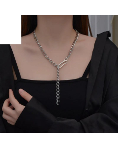 Minimalist Thick Straps Fishhook Necklace Fashion Personality Sweater Hip Hop Clavicle Chain Titanium Steel Female