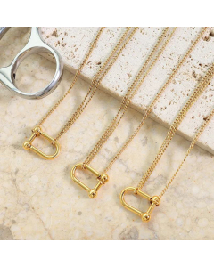 Plated 18K Gold U-Shaped Lock Clavicle Necklace With Ball Lock Titanium Steel 