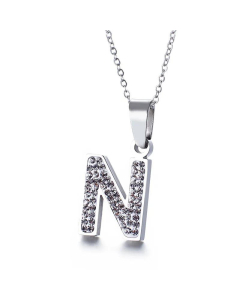 26 Letters Stainless Steel Necklace Full Diamond Female Necklace Wholesale