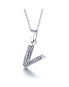 26 Letters Stainless Steel Necklace Full Diamond Female Necklace Wholesale