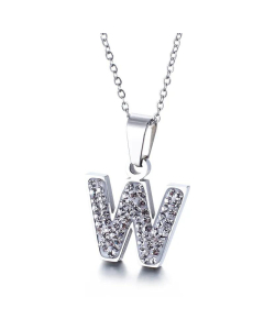 26 Letters Stainless Steel Necklace Full Diamond Female Necklace Wholesale