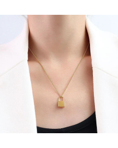 18K Gold Plated Necklace Fashion Lock Pendant on Titanium Steel Jewelry