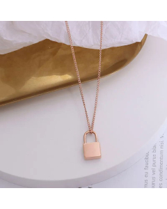 18K Gold Plated Necklace Fashion Lock Pendant on Titanium Steel Jewelry