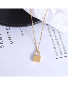 18K Gold Plated Necklace Fashion Lock Pendant on Titanium Steel Jewelry