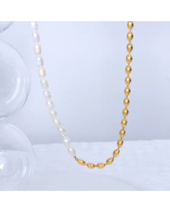 Retro Freshwater Pearl Stitching Steel Ball Necklace Titanium Steel Jewelry