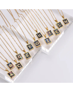Square Pendant Color Shell A To Z Letter Necklace Fine Stainless Steel 