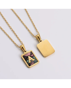 Square Pendant Color Shell A To Z Letter Necklace Fine Stainless Steel 