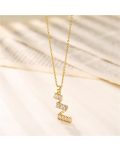 Zircon Wave Necklace Titanium Steel Geometric Trapezoidal Pendant Jewelry 