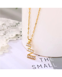 Zircon Wave Necklace Titanium Steel Geometric Trapezoidal Pendant Jewelry 