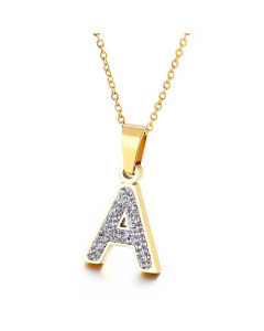  Full Diamond 26 English Letters Stainless Steel Necklace Wholesale Jewelry