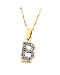  Full Diamond 26 English Letters Stainless Steel Necklace Wholesale Jewelry
