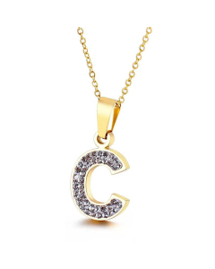  Full Diamond 26 English Letters Stainless Steel Necklace Wholesale Jewelry