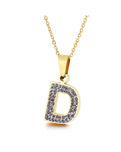  Full Diamond 26 English Letters Stainless Steel Necklace Wholesale Jewelry
