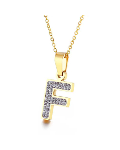  Full Diamond 26 English Letters Stainless Steel Necklace Wholesale Jewelry