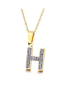  Full Diamond 26 English Letters Stainless Steel Necklace Wholesale Jewelry