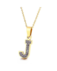  Full Diamond 26 English Letters Stainless Steel Necklace Wholesale Jewelry