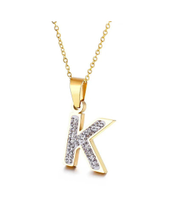  Full Diamond 26 English Letters Stainless Steel Necklace Wholesale Jewelry