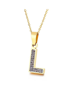  Full Diamond 26 English Letters Stainless Steel Necklace Wholesale Jewelry
