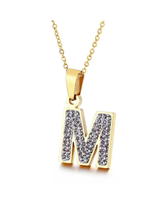  Full Diamond 26 English Letters Stainless Steel Necklace Wholesale Jewelry