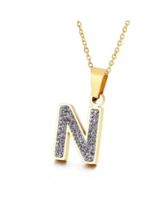  Full Diamond 26 English Letters Stainless Steel Necklace Wholesale Jewelry-N
