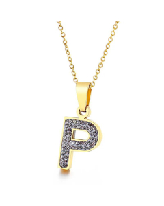  Full Diamond 26 English Letters Stainless Steel Necklace Wholesale Jewelry