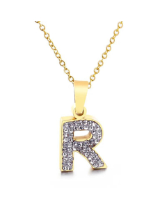  Full Diamond 26 English Letters Stainless Steel Necklace Wholesale Jewelry