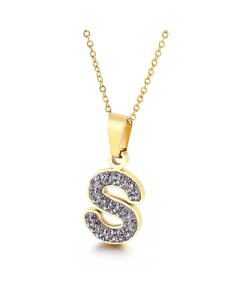  Full Diamond 26 English Letters Stainless Steel Necklace Wholesale Jewelry