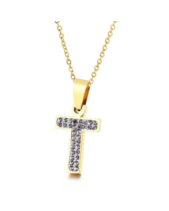  Full Diamond 26 English Letters Stainless Steel Necklace Wholesale Jewelry