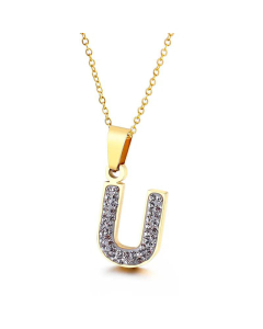  Full Diamond 26 English Letters Stainless Steel Necklace Wholesale Jewelry