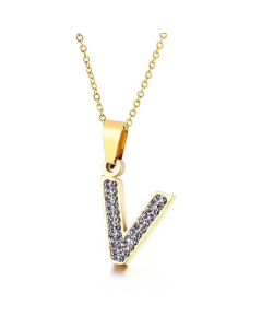  Full Diamond 26 English Letters Stainless Steel Necklace Wholesale Jewelry