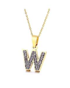  Full Diamond 26 English Letters Stainless Steel Necklace Wholesale Jewelry